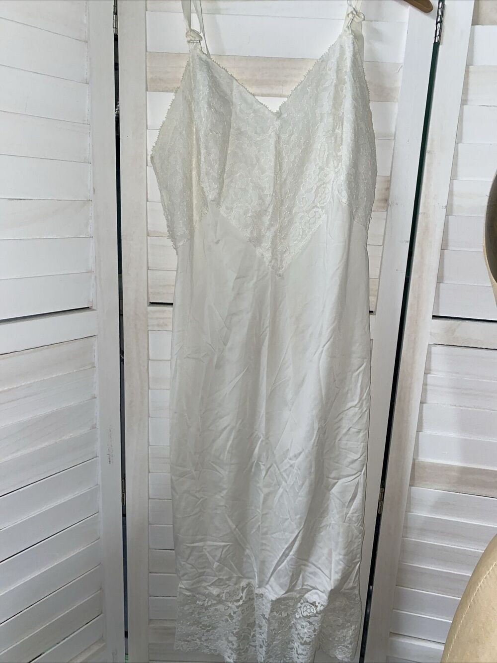 Vintage White Full Dress Slip Nightgown White 5" Lace Hem Sz Small / 34 - Picture 1 of 10